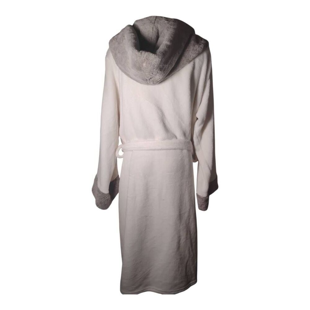 Plush Fuzzy Gray/White Bath Robe Size L/XL - Picture 4 of 6